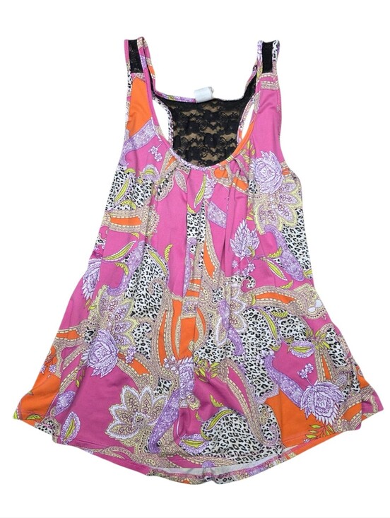 In Bloom Other - Lounge Wear Pink & Orange Black Lace Racer Back Trim Top